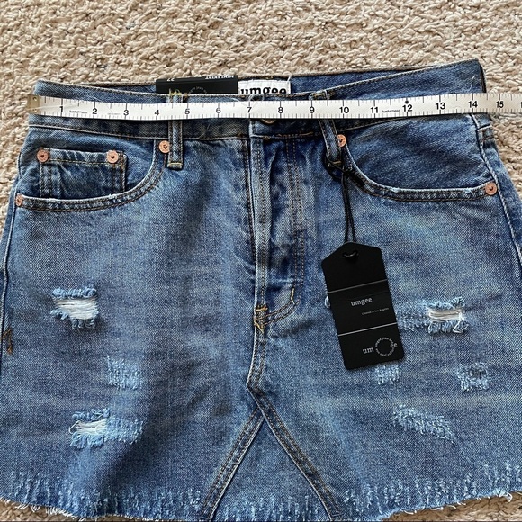 Umgee 27 (US 5) Mini Skirt Jean Denim Distressed Raw Hem Button Fly NEW - Picture 5 of 8